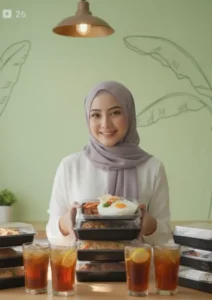 Latifa Rami dari RamiFoods Malang, memegang masakan katering produk unggulannya.